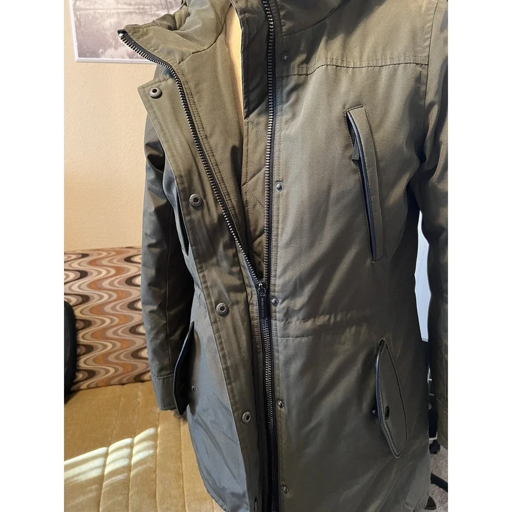 MICHAEL MICHAEL KORS Hooded Puffer Coat Parka Women's Sz S Green %100 Real‎ Fur